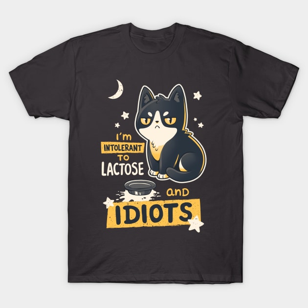 Intolerant to Lactose and Idiots // Sassy Kitten, Kawaii Angry Black Cat T-Shirt by Geekydog